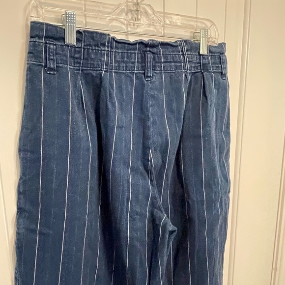 J Crew wide pin stripe paper bag baggy jean denim gathered waist zipper closure - Picture 4 of 12